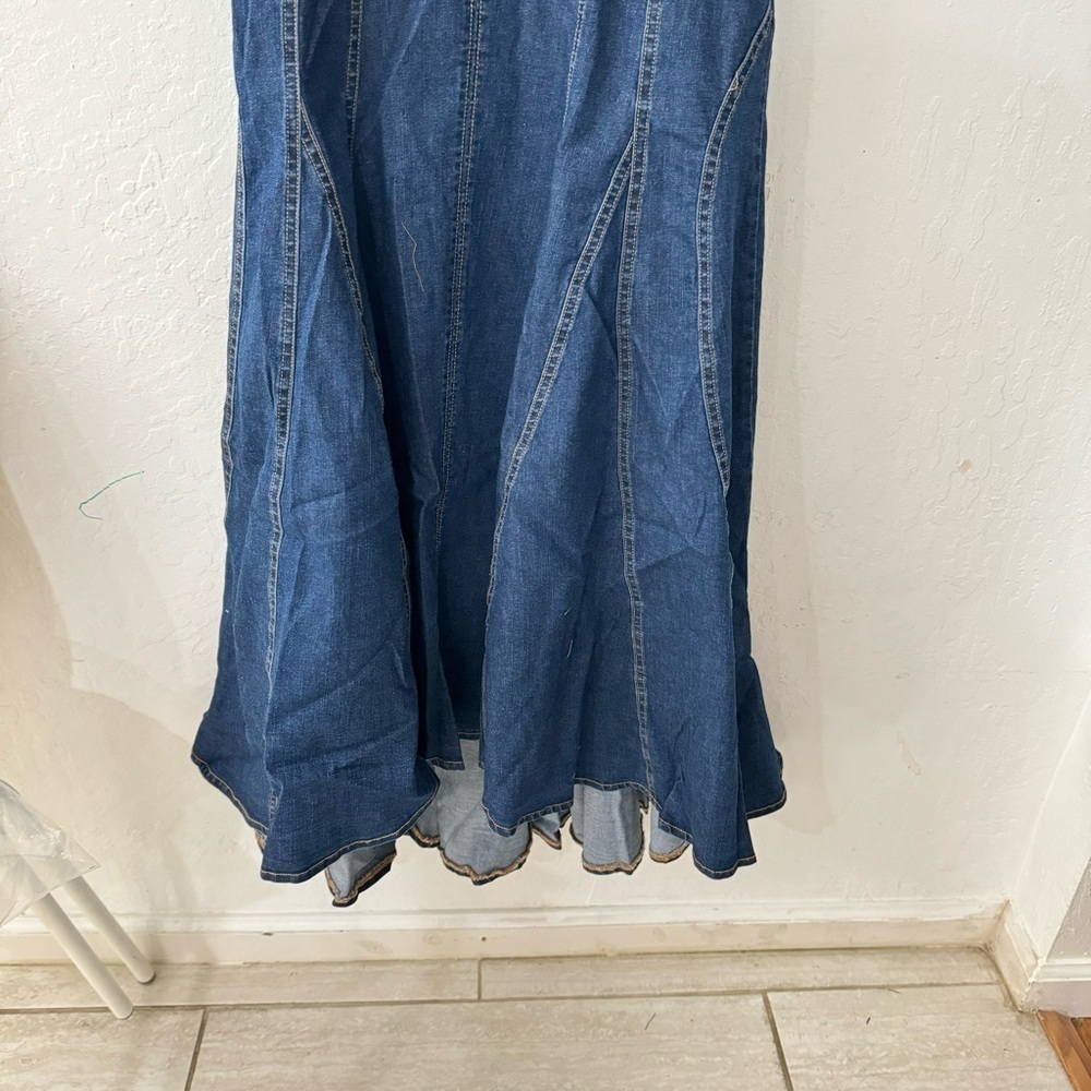 Tractr Denim Farm Western Boho Pleated Tank Zip Back Midi Dress Medium - Picture 3 of 9